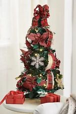 NEW  24" Illuminated Tabletop Pop-Up Tree RED PLAID- By Barbara King-NWOB