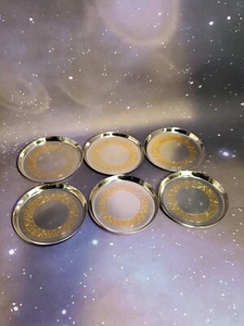 VTG Nicro 18/8 Berndorf Stainless Steel Gold Tone Inlay Coaster Set Of 6 RARE - Picture 1 of 13