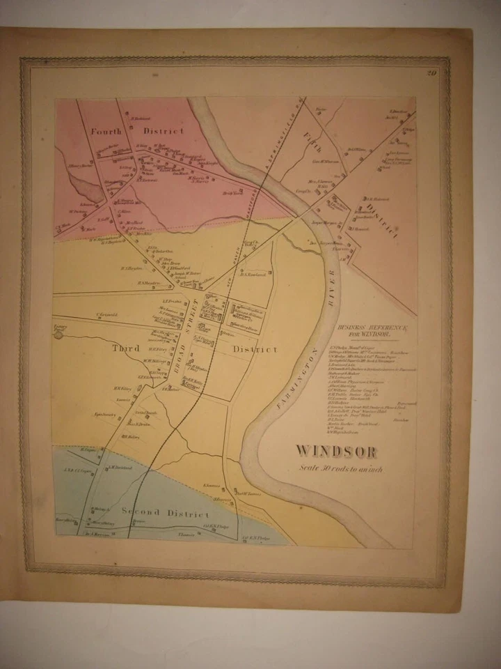 ANTIQUE 1869 WINDSOR HARTFORD COUNTY CONNECTICUT HANDCOLORED MAP RARE SUPERB FIN - Image 1 of 1