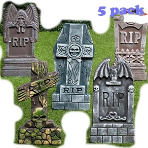 Juego de 5 lápidas de cementerio RIP de espuma de Halloween, letrero de patio lápida decoración - Imagen 1 de 5