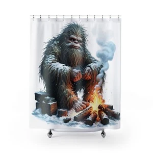 Bigfoot CAmping  Shower Curtain, Boho Bathroom Decor, Modern art funny Novelty - Picture 1 of 5