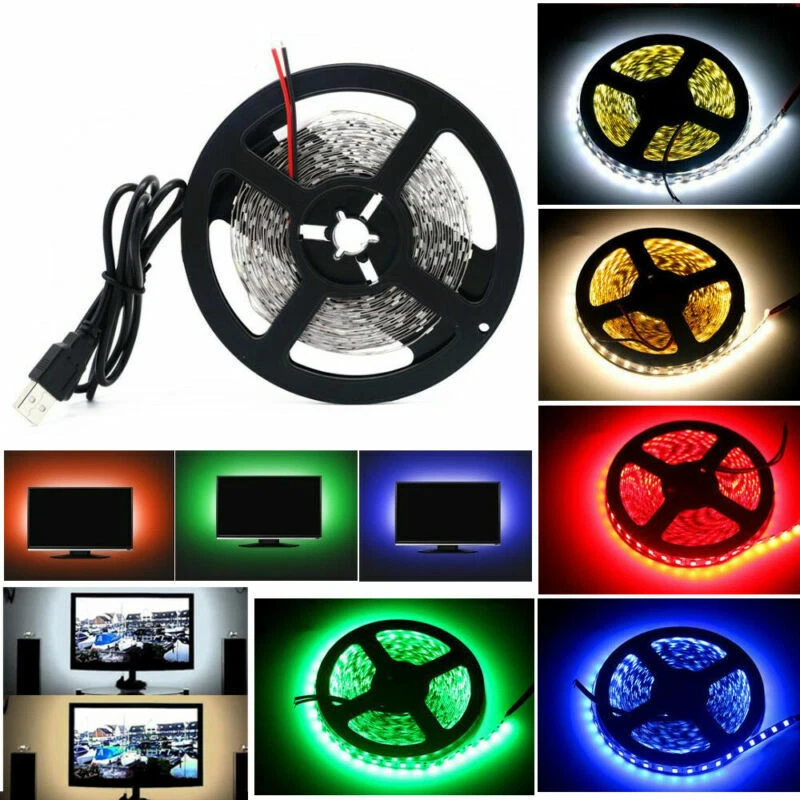 USB Powered DC5V 3528 LED Strip Light Flexible TV Backlight Lamp Tape Waterproof - Image 1 of 4