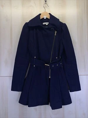 Abrigo Kenneth Cole azul mezcla de lana plisado guisante para mujer talla 6-9473 Foto 1 de 4