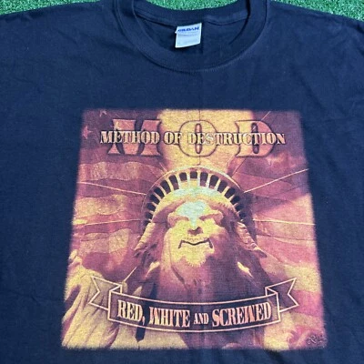 MOD Methods Of Destruction Red White Screwed Metal Rock T-Shirt Black Size XL - Image 1 of 4