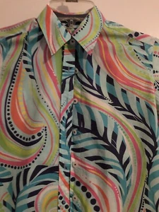 Gebrauchte Lilly Pulitzer Blau Größe 2 Bedruckte Button Down - Bild 1 von 8
