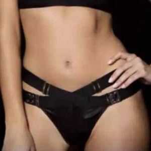 Honey Birdette Kimmy Thong Size S Black Criss Cross Gold-Plated Hardware New - Picture 1 of 7