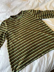 Toast Green Yellow Blue Stripe Boxy Fit T-Shirt- Half Sleeve XS OVERSIZED - Picture 1 of 6