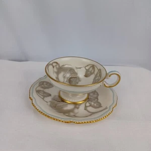 Juego de platillos de copa Gloria Footed Demitasse Castleton China EE. UU. Gremio de oro blanco gris - Imagen 1 de 17
