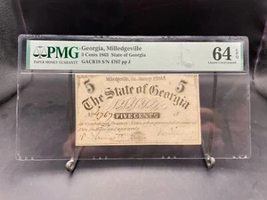 1863 GEORGIA, MILLEDGEVILLE Banknote 5 Cent PMG MS 64 EPQ Choice Unc TOP POP!!! - Bild 1 von 9