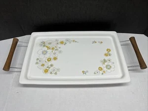 VTG Corning Ware Floral Bouquet Broil/Bake Tray P-35-B w Wood Handle Carrier - Picture 1 of 7