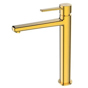 Tall Bathroom Sink Mixer Tap Gold Single Lever Monobloc - Picture 1 of 3
