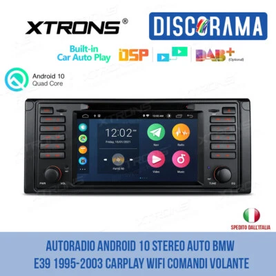 AUTORADIO ANDROID 10 STEREO AUTO BMW E39 1995-2003 CARPLAY WIFI COMANDI VOLANTE - Immagine 1 di 4