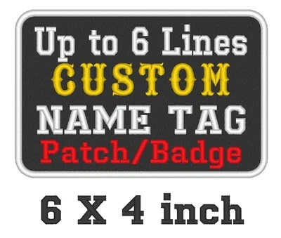 Custom Embroidered Name Tag Sew on Patch Motorcycle Biker Badges 6" x 4" (A)  - Image 1 of 4