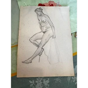 Original pencil sketch 1945 female nude NJ artist pencil on paper unframed - Picture 1 of 4