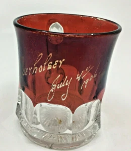 Ruby Red Flash Glass Souvenir Punch Cup Mug Robert J Overholser July 4th 1906 - Picture 1 of 9