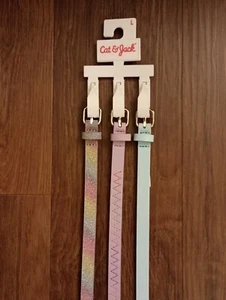Belt 3 Pack Set Rainbow Glitter Lavender Stitched Blue Matte Girls L 25W-29W NWT - Picture 1 of 4