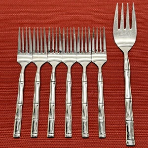 Set/6 Reed & Barton Rebacraft REGAL BAMBOO Stainless SALAD FORKS +1 Serving Fork - Picture 1 of 10