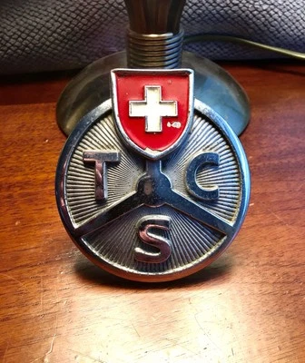 TCS Touring Club Suisse Vintage Mascot Badge Enamel Chrome Superb. Very Rare. - Image 1 of 4