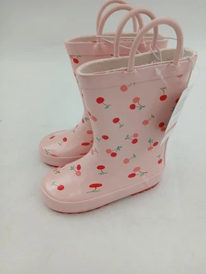 Lindas botas de lluvia de goma HUDSON BABY niñas pequeñas talla 8T rosa estampado cereza Foto 1 de 4