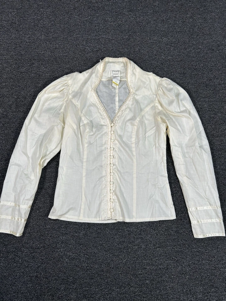 Blusa Top Gunne Sax Vintage Gunnies Marfil Satén Pradera Boho Manga Abullonada Talla 11 Foto 1 de 4