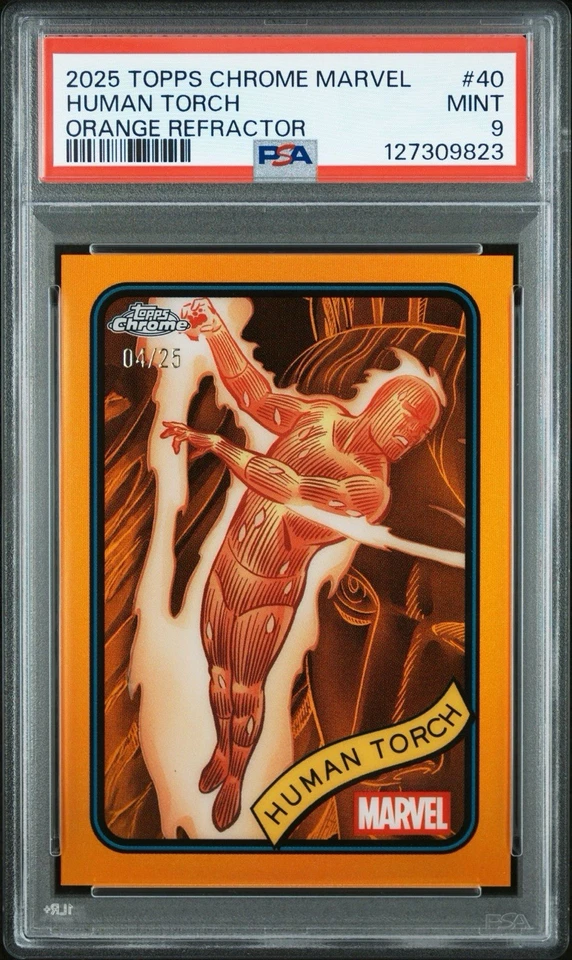 2025 Topps Chrome Marvel Human Torch #40 Orange Refractor /25 PSA 9 - Image 1 of 1