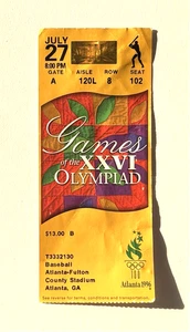1996 ATLANTA OLYMPICS GAMES BASEBALL TICKET STUB /JULY 27 /FULTON COUNTY STADIUM - Picture 1 of 2