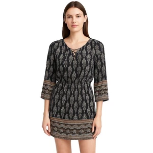 Madewell Black Burnished Floral Lace Up Bohemian Mini Dress Womens 4 - Picture 1 of 15