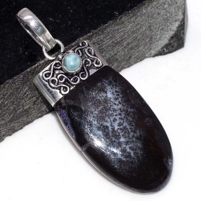 Colgante Larimar Ópalo Dendrítico Chapado en Plata 925 2.2" JW Foto 1 de 3