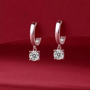 2,00 ct Moissanit Rundschliff Huggie Creolen 14 K Weißgold vergoldet - Bild 1 von 5