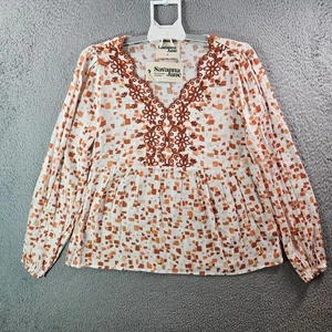 NUEVA Blusa Top Savanna Jane Mujer Pequeña Bordada Blanca Roja Marrón - Imagen 1 de 9