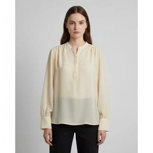 Worthington Womens Long Sleeve Ivory Blouse With Button Closure & Pleated Detail - Picture 1 of 8