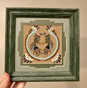 Pintura de arena navajo vintage - firmada - enmarcada y triple mate ¡única en su clase! - Imagen 1 de 13