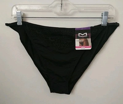 MAIDENFORM LACE TRIM ADJUSTABLE BLACK STRING BIKINI PANTY, SIZE 2XL/9 - Image 1 of 3