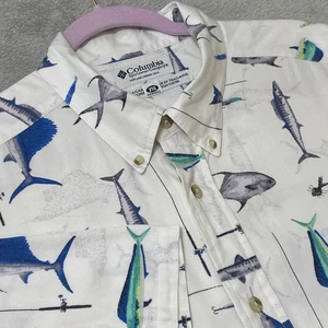 Camicia Columbia Uomo 2TG XXL Manica Corta Bottoni Stampa Pesca Camicia - Foto 1 di 6