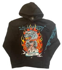 ED HARDY WHITE TIGER EVIL EYE FLEECE PULL-OVER HOODIE BLACK Size X-Large - Picture 1 of 9