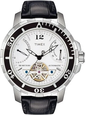 Nuovo Timex Nero Coccodrillo Pelle, Quadrante Automatico, Tachimetro, Data, 100M - Immagine 1 di 3