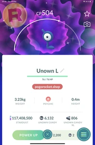 Shiny Unown L Zarbi Go Reg or 1M FAST TRADE - Imagen 1 de 2