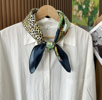 Pure 14 Momme Twill Silk Wrap Scarf Bandanna leopard Print Square Shawl 27" new - Image 1 of 4