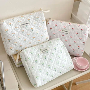 Cute Cherry Cosmetic Organizer Case Cotton Quilted Makeup Bag for Women Girls - Foto 1 di 15