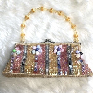 Sequin Sasha Clutch Purse Sun Shaped Beads Lined Boho Bag - Picture 1 of 11