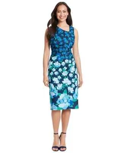London Times Women's Floral-Print Sheath Dress - Navy/turquoise - SZ 14 - Picture 1 of 7