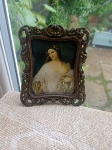 Vintage Convex Bubble Glass Ornate Picture Flora Titians Frame Metal Italian - Picture 1 of 12
