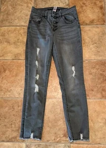 Girls Justice High Rise Jegging Snap Button Fly Stretch Size 14 Gray Distressed - Picture 1 of 12