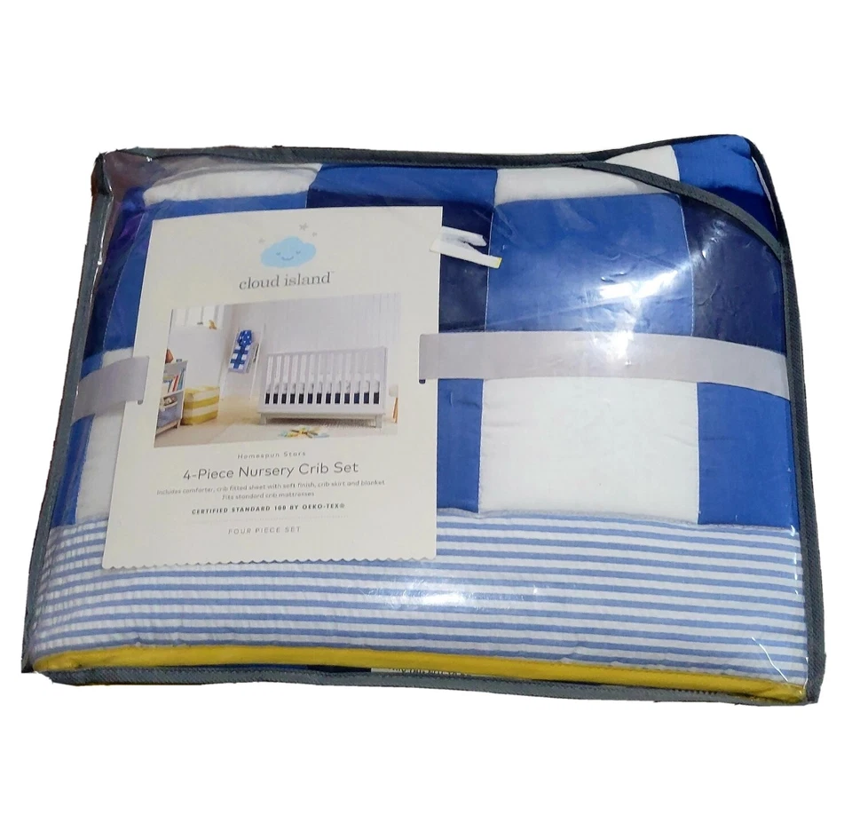 Cloud Island Homespun Stars Puppy 4 PC Nursery Crib Set Boys Bedding Blue