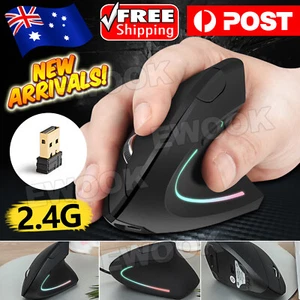 Ergonomic Optical 2.4G Wireless Vertical Mouse 1600 DPI 5 Buttons USB Receiver - Picture 1 of 9