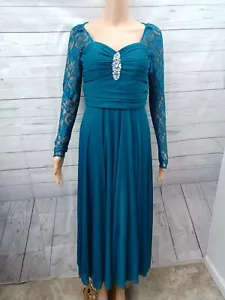 Juno Collection USA Maxi Dress Long Rhinestone Lace Green Prom Gown Sz S Read* - Picture 1 of 12