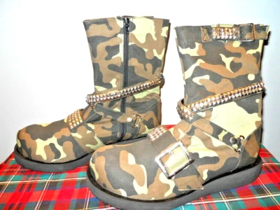 Botas Nos Army camuflagem vegana punk rocker pirâmide metal cravejado alças L13 M11 - Imagem 1 de 4