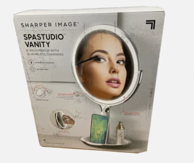 Sharper Image  Vanity LED 8 In Mirror with Wireless Charging  5x  10x New In Box - Image 1 of 2