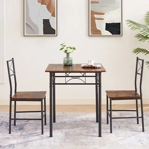 3-Piece Kitchen Dining Room Table Set Retro Brown chair - Picture 1 of 7