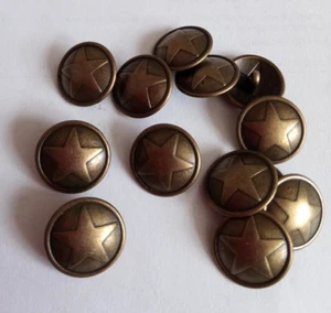 10 Stunning Round Antique Bronze Tone Metal Shank Buttons & Star Design - Picture 1 of 1